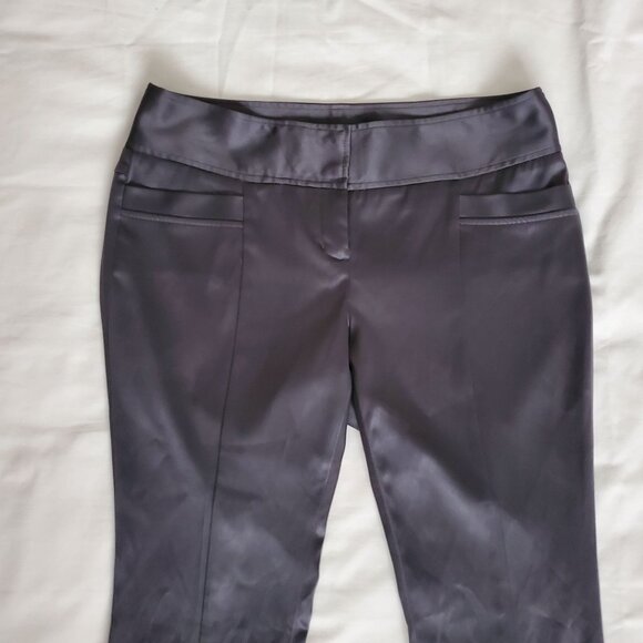 Express Design Studio Black Satin Tailored Seamed Back Slit Slim Pants Women's 8 - Picture 4 of 12